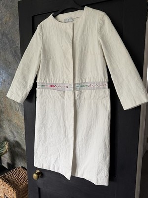MARNI White Textured 100% Cotton Coat Pretty Embroidered Floral Panel IT42 UK 10