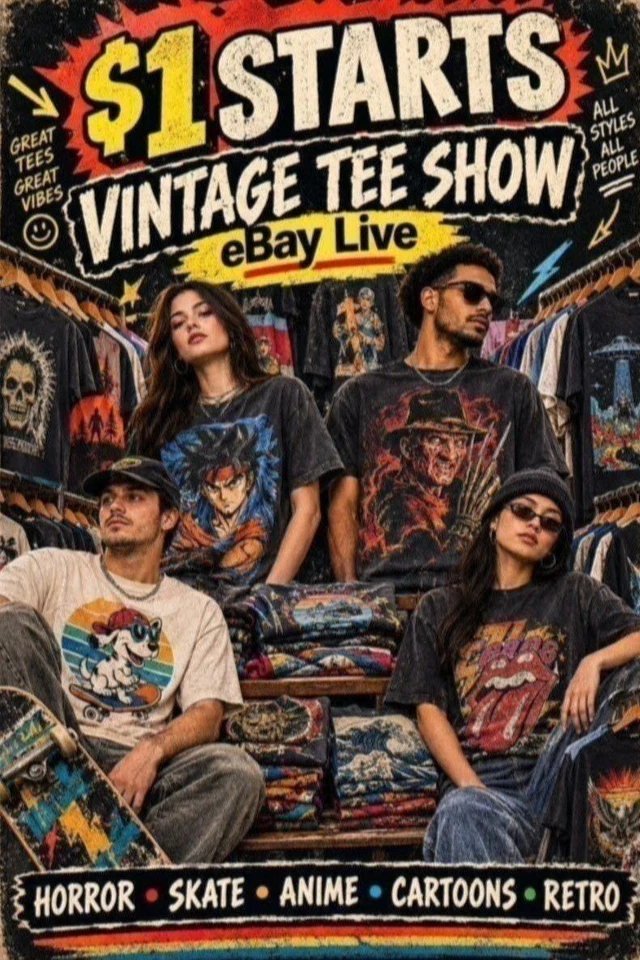 $1 STARTS | VINTAGE GRAPHIC TEE HEAVEN — HORROR • ANIME • SKATE • CARTOONS