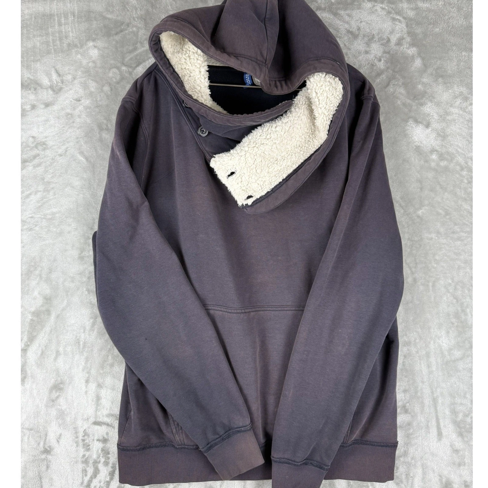 H&M Divided Mens Sherpa Lined Hooded Pullover Sweatshirt Charcoal Gray XL