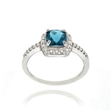 925 Silver London Blue Topaz  Diamond Accent Square Ring Size 5