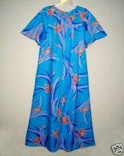 Sz 14 PARADISE HAWAII Vintage 60s-70s Muumuu Dress Poly Full Length Aqua