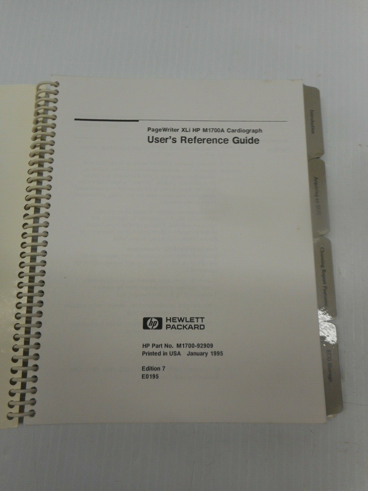 HP PageWriter XLi Cardiograph User's Reference Guide HP M1700A Manual ...