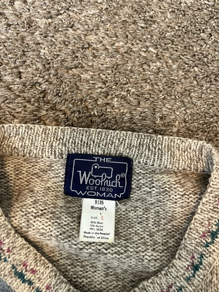 Suéter Woolrich Mujer Grande Gris/Bronceado Abotonado Invierno Amish Ganso Manzanas De Colección Foto 3 de 4