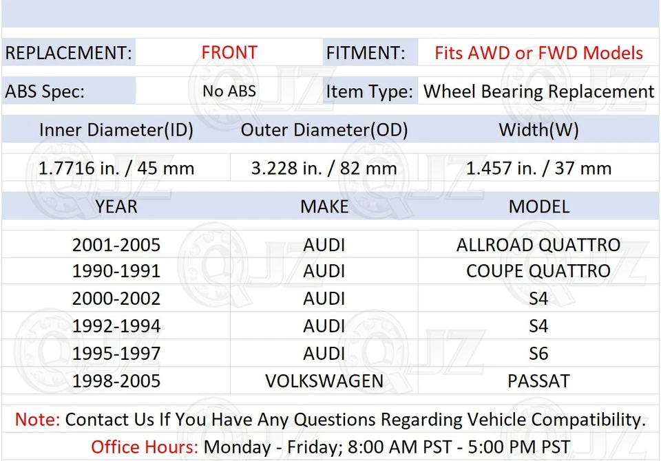 [FRONT(Qty.2)] Wheel Bearing [Bore:45mm] For 1992-1994 Audi S4 Sedan AWD-Model - Image 2 of 4