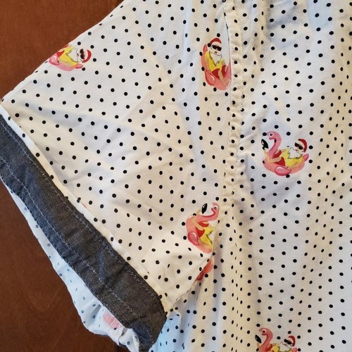 New No Tags Free Planet Polka Dots Santa riding Flamingo Shirt Mens Size M - Picture 2 of 4