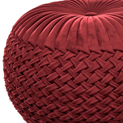 SIMPLIHOME Grafton Transitional Round Pouf in Maroon Velvet Fabric for the - Picture 4 of 8