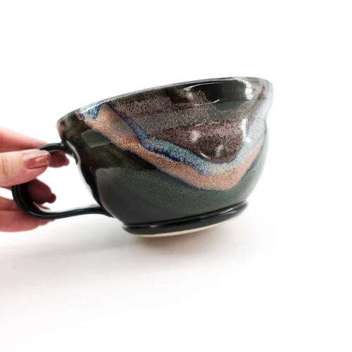 Vtg? Extra LARGE Studio Art Pottery Soup Mug Bowl Artist Signed Big Black Cup