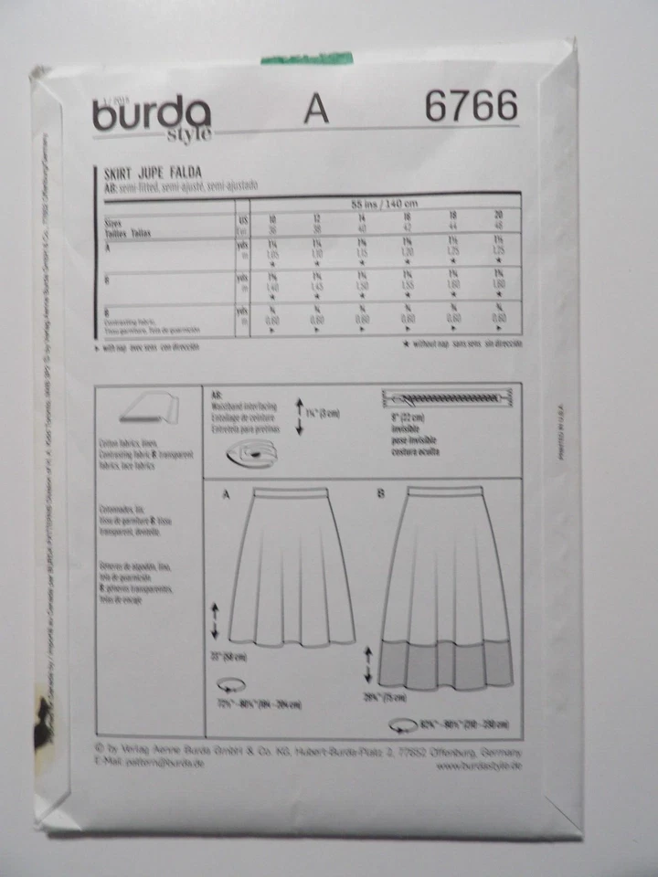 Burda 6766 Bell Silhouette Skirts in 2 Lengths w Broad Hem Band Sz 10-20 UNCUT - Image 3 of 3