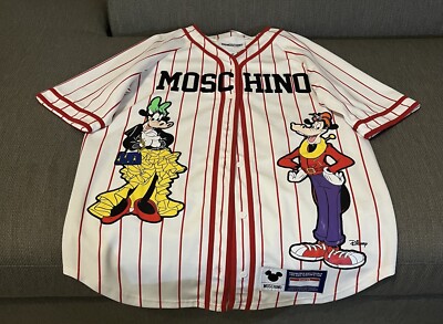 H&MモスキーノMOSCHINOTシャツレディースXSディズニー H&M Moschino Women's White Disney Baseball Jersey Shirt Dress Size