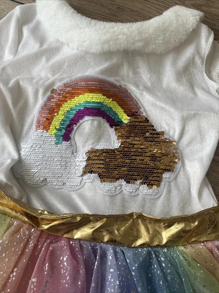 Girls Rainbow Angel Costume With Wings Size Medium  Reversible Sequins - Image 2 of 4