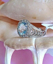 AQUAMARINE AND TOPAZ STERLING SILVER RING SIZE 7/N
