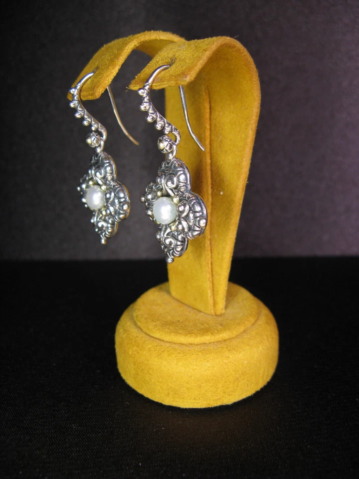 PENDIENTES BARBARA BIXBY FLOR PERLA BLANCA SS 18K FLOR Tallada Cuelga Diseñador Foto 2 de 2