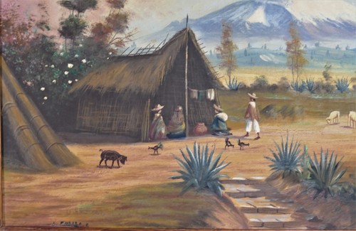 Pintura de paisaje sudamericana Ecuador óleo sobre lienzo - Artista listado años 50 - Imagen 3 de 10