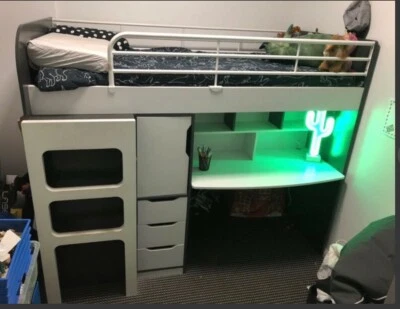 Grey And White Bunk Loft Bed With Storage Hanging Robe Desk Beds