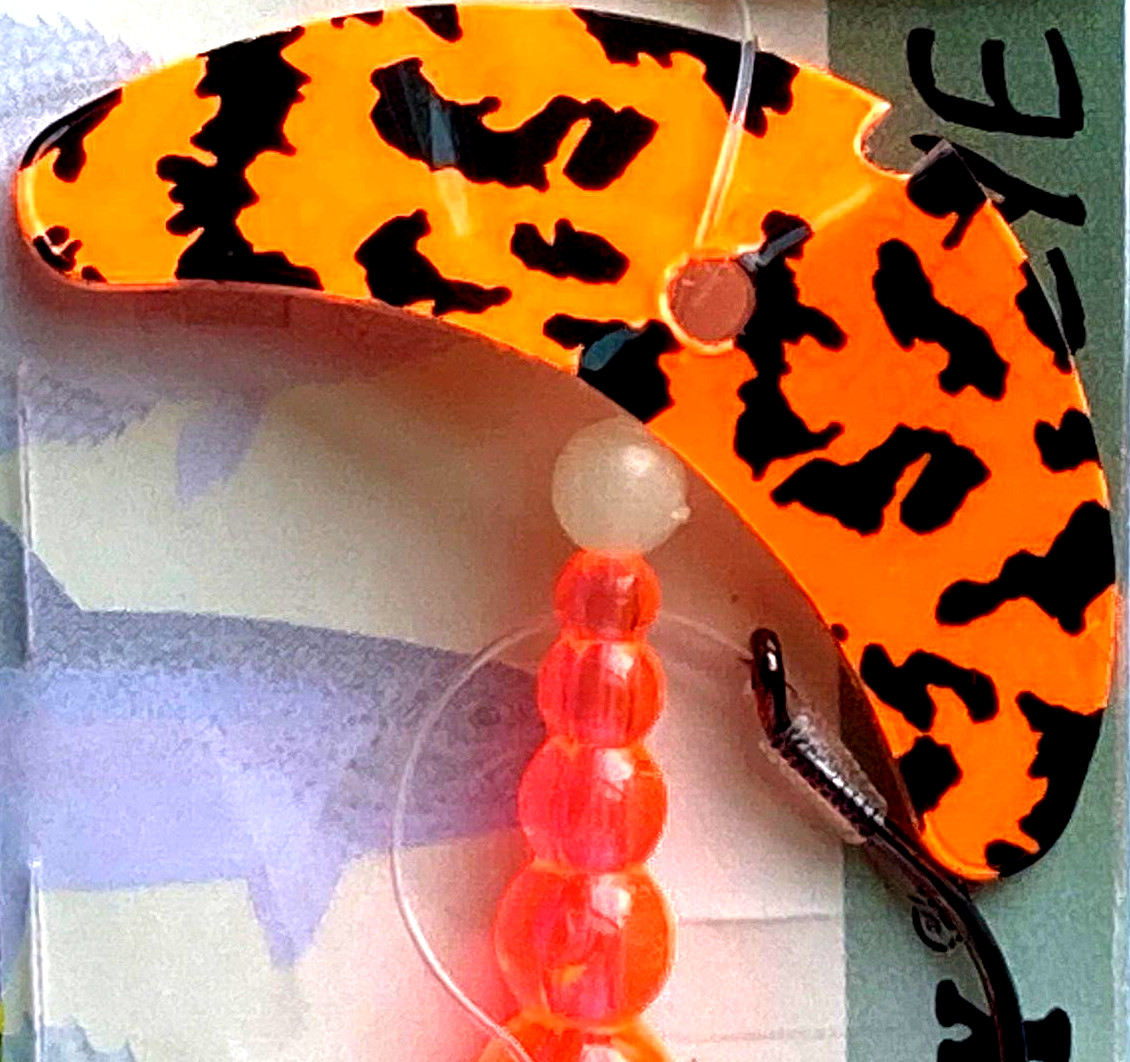 3 PACKS Mack's Lure Double Whammy Black Tiger Fluorescent Fire Orange Spin Lure