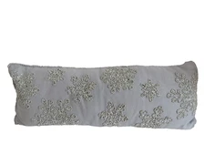 Tahari Home Couch or Bed Pillow Gray Beaded Embroidered Winter Snowflake 33”X13”