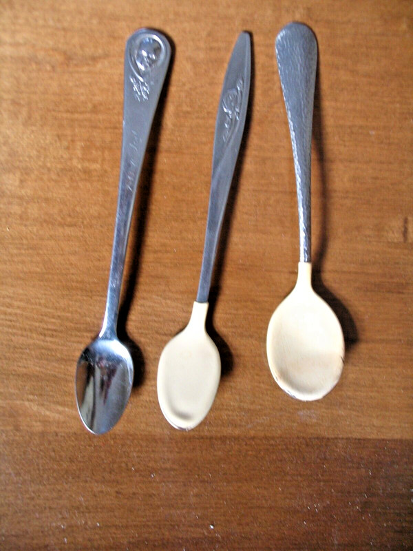 3 Vintage 1970's Gerber, Walco and ? Stainless Steel Baby Toddler Feeding Spoons