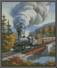 Steam Engine Train Scene Counted Cross Stitch Chart No.34-105