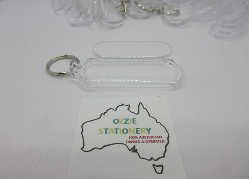 20 x Clear Oblong Acrylic Key Tag 80 x 28mm w/ 25mm Ring Kevron ID59 - Picture 3 of 5