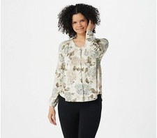 The Muses Closet French Terry Button Front Shirt Jacket Xl Gray Floral A393672