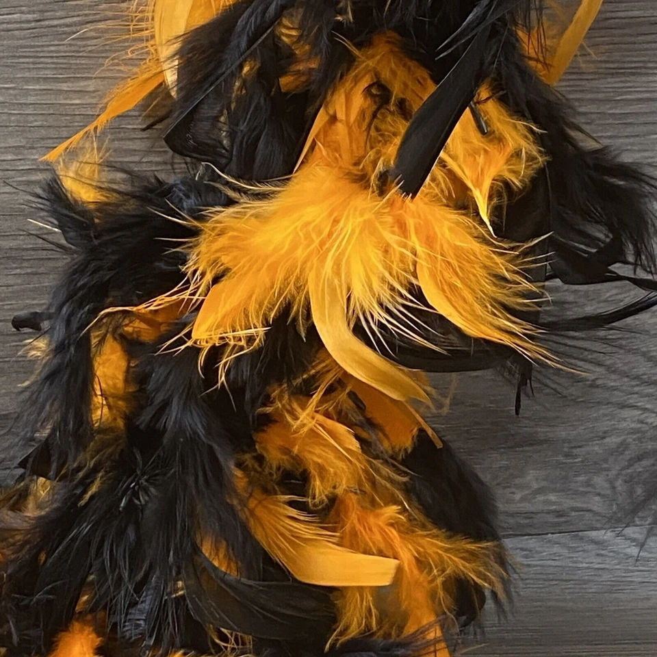 Black & Orange Feather Boa Halloween Costume Dress Up Cosplay Accessory Fancy - Image 4 of 4