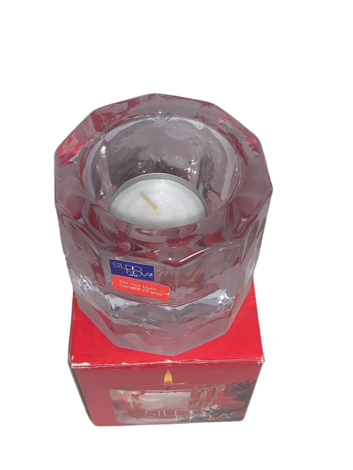 Candelabro de vidrio Studio Nova 3"x2,5" votivo “temporada alegre” WY276 caja abierta Foto 2 de 4