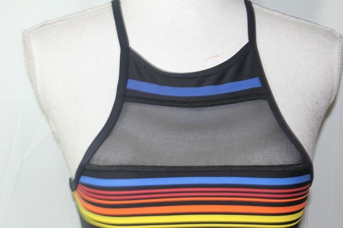 NEW C&C California Black Sports Bra size XS Mesh Panel, Stripes (B114) - Picture 3 of 5