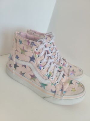 Vans Kids Sk8-Hi Zip Skate Shoe size 3.5 Rainbow Metallic stars VG