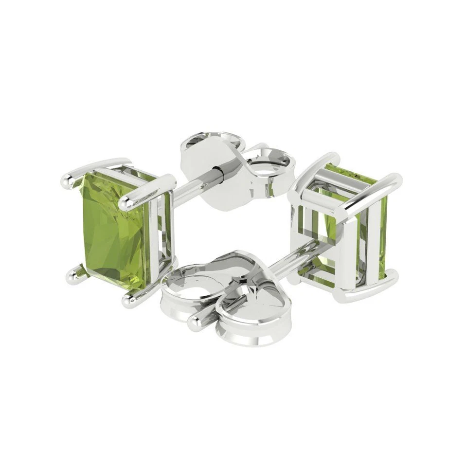 Peridot Stud Earrings for Women, Push back (1 cttw, 6x4mm, Emerald-Cut) - Image 2 of 4