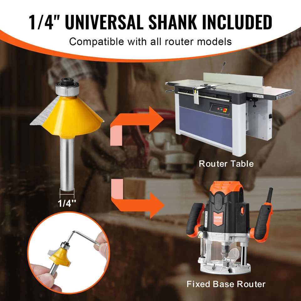 VEVOR Router Bits Set 15 Pieces Carbide Router Bit 1/4 Inch Shank Carrying Case - image 3 of 4