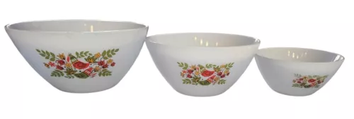Vintage Arcopal France Bird Of Paradise Partridge Hen Nesting Bowls Set Of 3