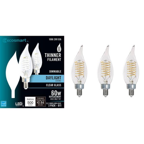 EcoSmart 60-Watt Equivalent BA11 Dimmable E12 Candelabra Fine Daylight (3-Pack) - Picture 14 of 16