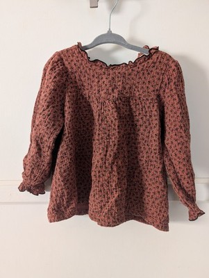 My Little Cozmo Girls Organic Cotton Gauze Long Sleeve Floral Brown 24 Months 