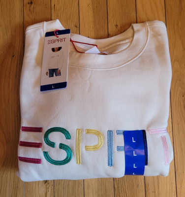 Esprit Women's Fleece Crewneck Sweatshirt, Cream Color, 80s Nostagia, Size L