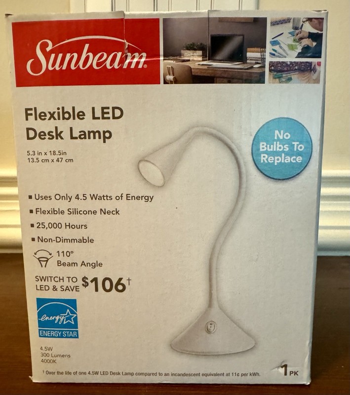 Sunbeam Flexible LED Desk Lamp - White - New in Box 