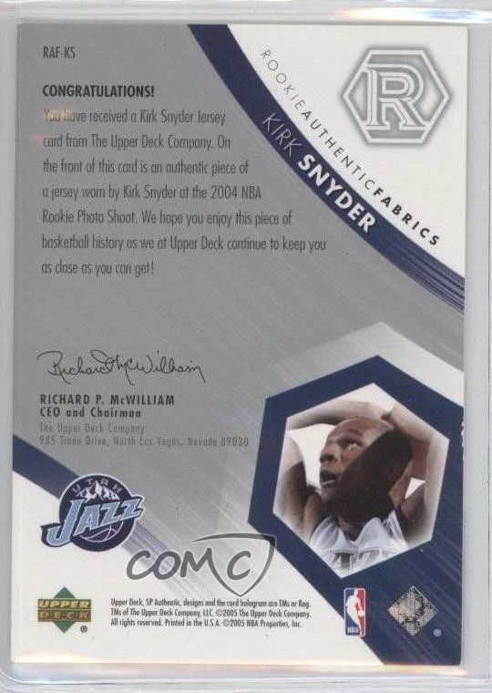 2004-05 SP Authentic Rookie Authentic Fabrics Kirk Snyder #RAF-KS RC - Image 2 of 2