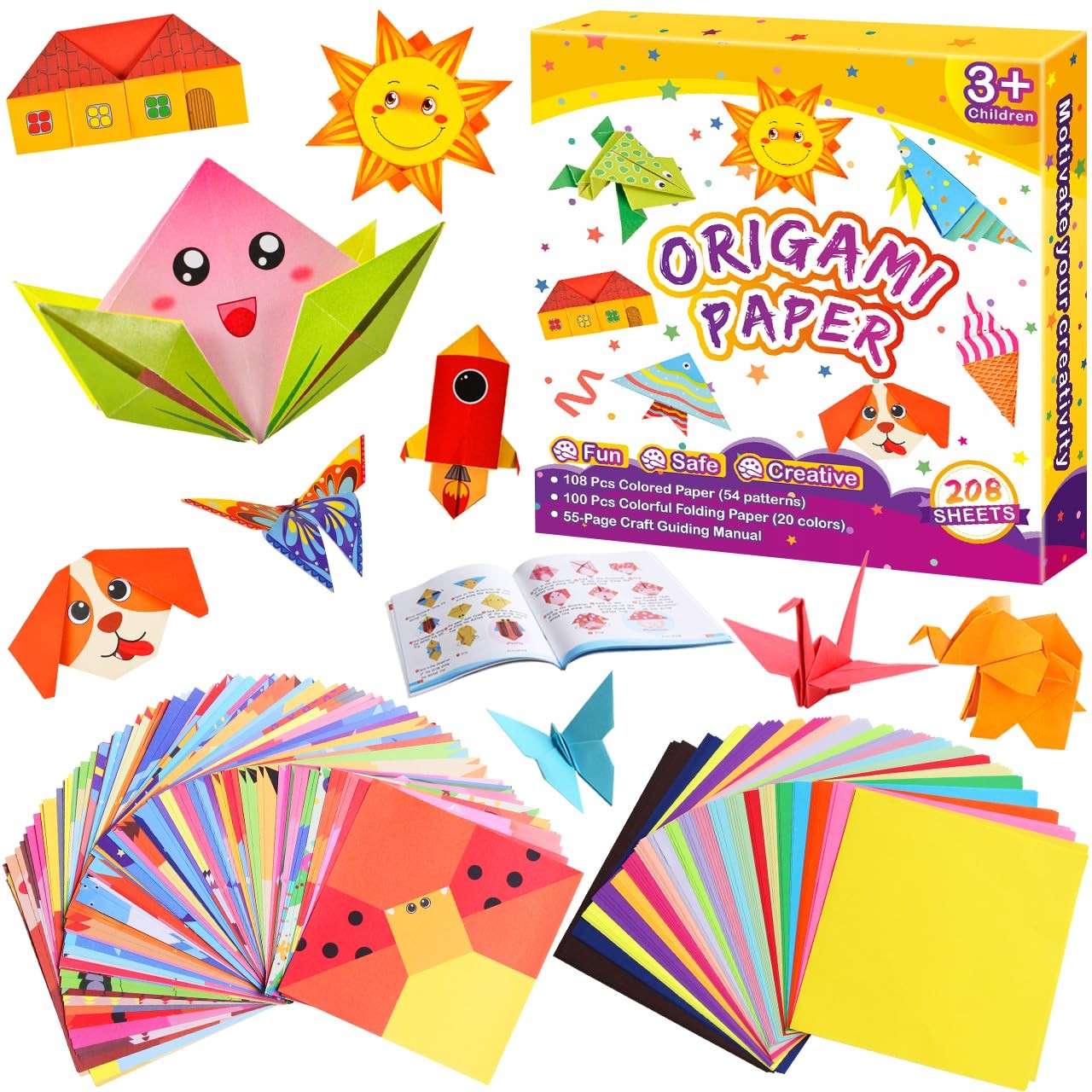 Craft Origami Paper Kit for Kids Ages 5-8 8-12, with Guiding Book, 208 Sheets...
