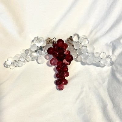 *EUC**VTG* Acrylic Grape Clusters - Set Of 3 - 2 White/1 Burgandy - Wired Leaves