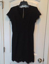 T Tahari Elegant Black Mini Dress with Lace Embroidery Trim - Women's M