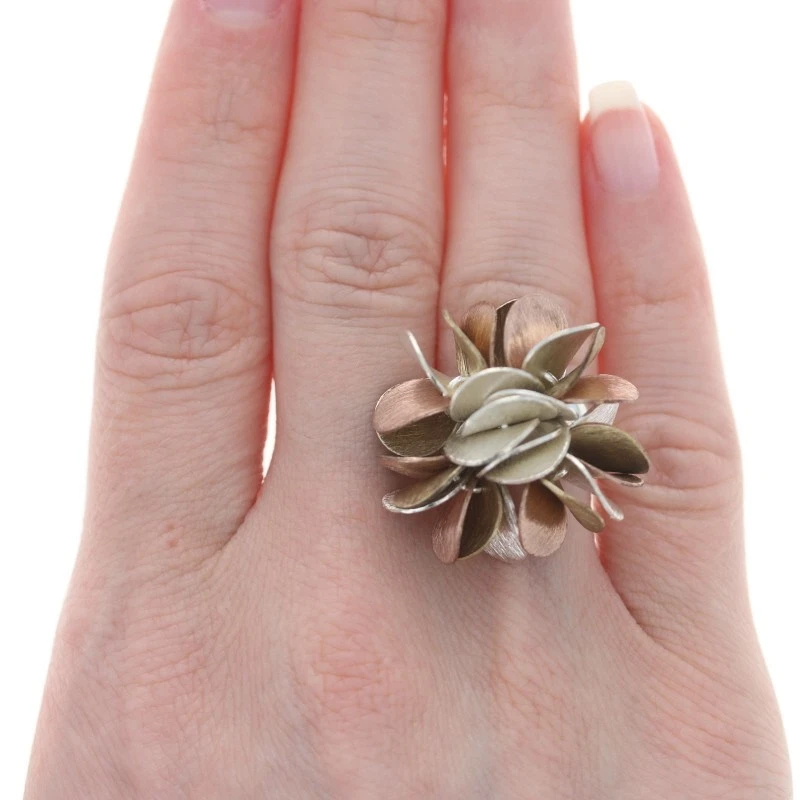 Silpada Cha Cha Cocktail Statement Ring - Sterling 925 Brass Floral R1978 Size 6 - Image 2 of 4