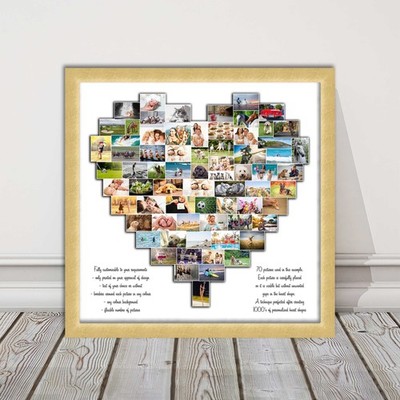 Herzform individuelle Collage Meine Bilder arrangiert gerahmt Bild Druck Hochzeit
