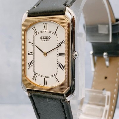 SEIKO 9520-5090 Quartz Tank Watch White Dial Square 26mm Black