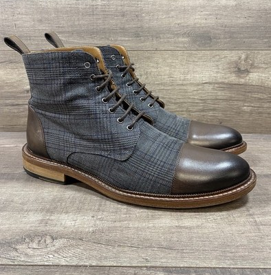 Taft The Jack Boots Grey Plaid Brown Leather Mens Size EU 41 US 8