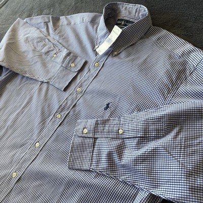 NWT RalphLauren Yarmouth Mens Shirt L  16.5 35 Check Plaid BlueWhite ButtonDown