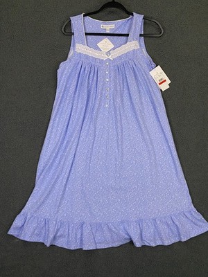 Eileen West Nightgown Womens XS Blue Floral Cotton Jersey Sleep Lounge NWT