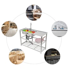 Free Standing Commercial Kitchen Sink Stainless Steel Dual Bowl For Restaurant