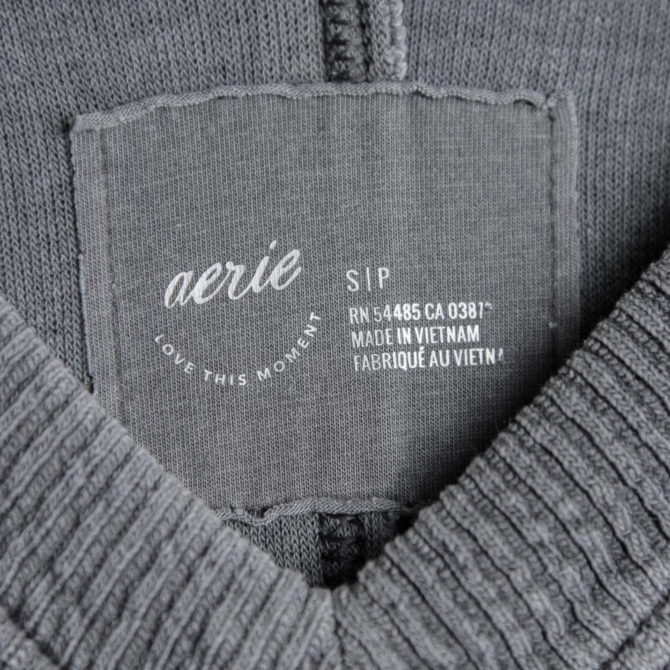 Aerie Womens S Oversized Wonder V-Neck Sweatshirt Pullover Grey Cozycore Lounge - Image 2 of 4