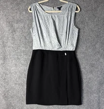 Banana Republic Dress Womens 6 Black Gray Print Mini Sheath Sleeveless Career