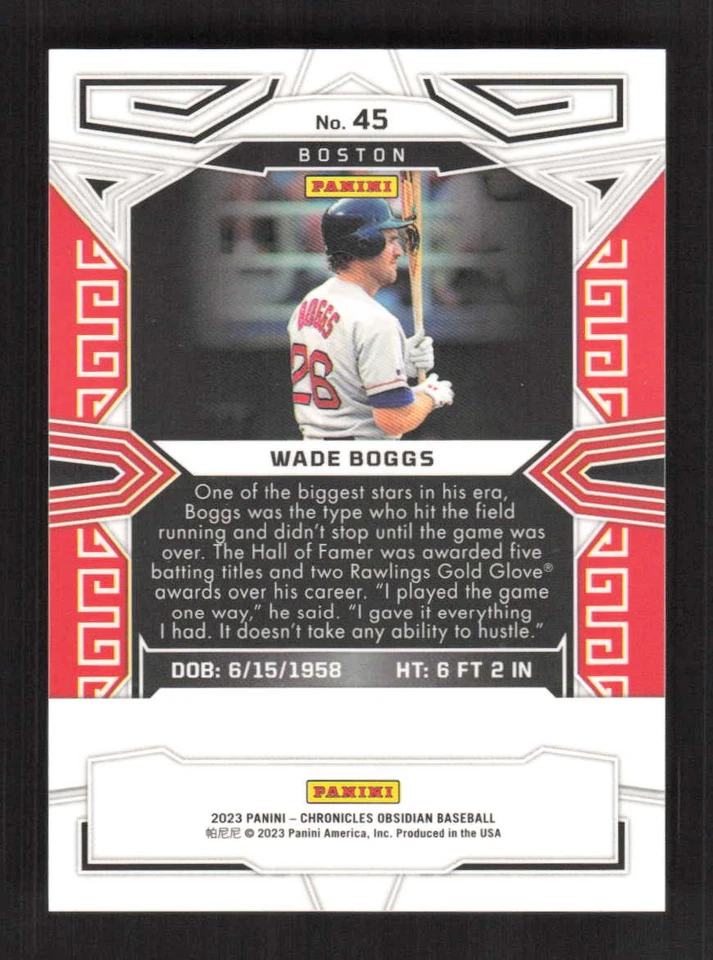 Wade Boggs 2023 Panini Chronicles Obsidian #45 - Image 2 of 2