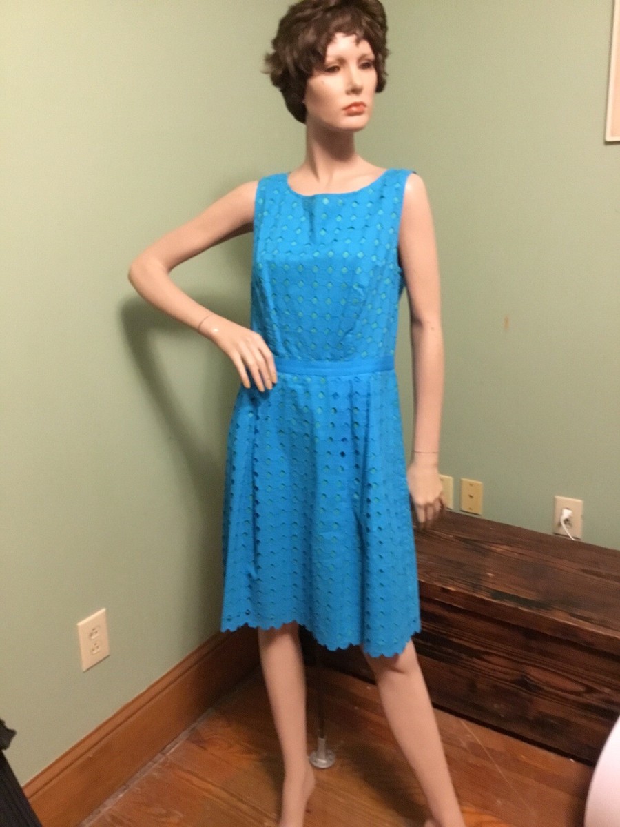 Ann Taylor LOFT Turquoise/Green Eyelet Sleeveless Fit And Flare Dress sz 6